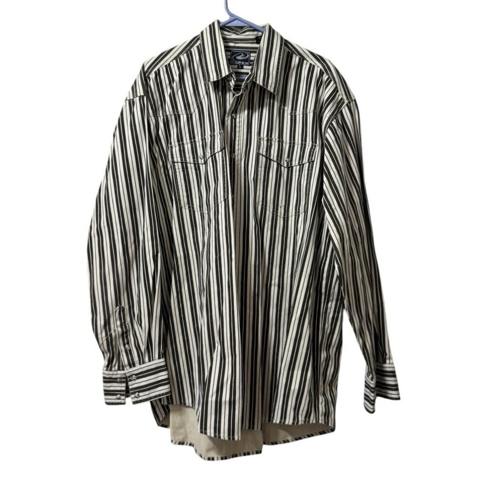 Roper Western Pearl Snap Shirt Men Size XL Striped Heavy Cotton Country Cowboy